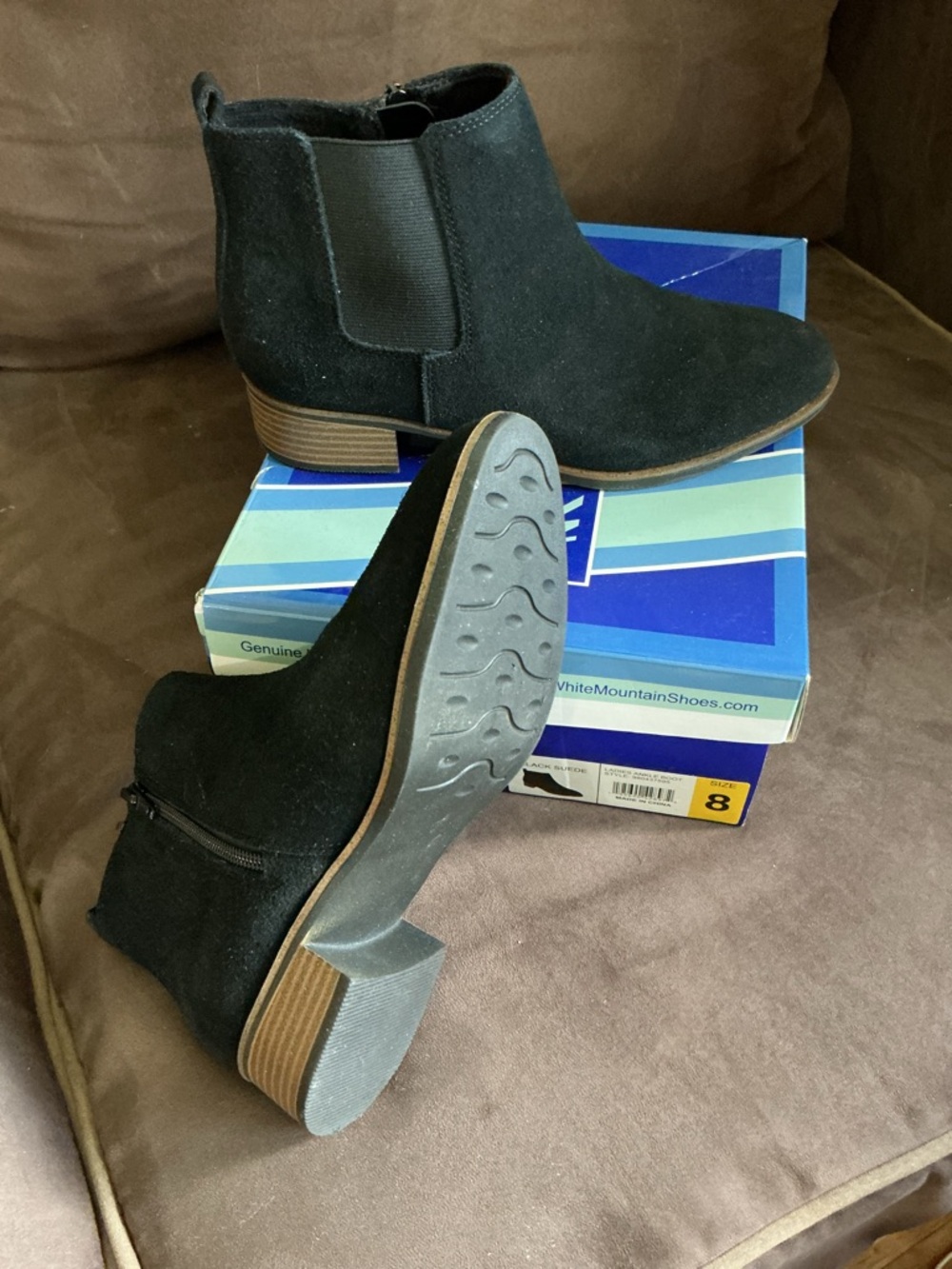 White Mountain Black Suede Ankle Booties with Side Zip